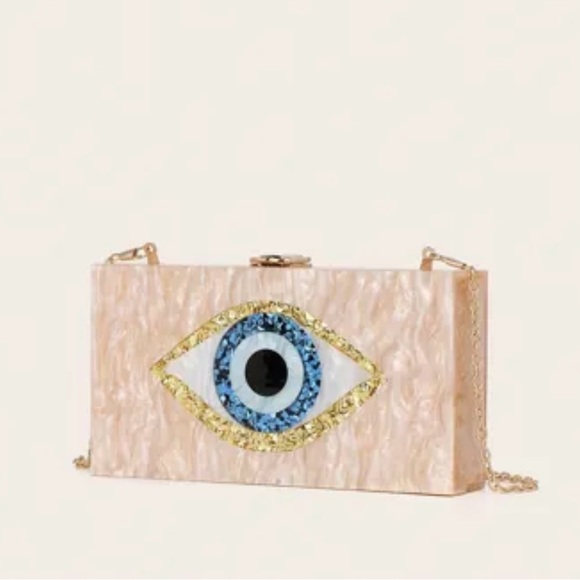 Handbags - New Eye Design Clutch‎ Bag - Cream and Blue